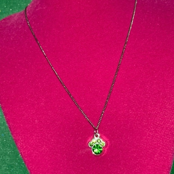 Pet Paw Print Necklace Sterling Silver Green Rhinestone Puppy Dogs Bedazzled Y2K - Picture 10 of 17